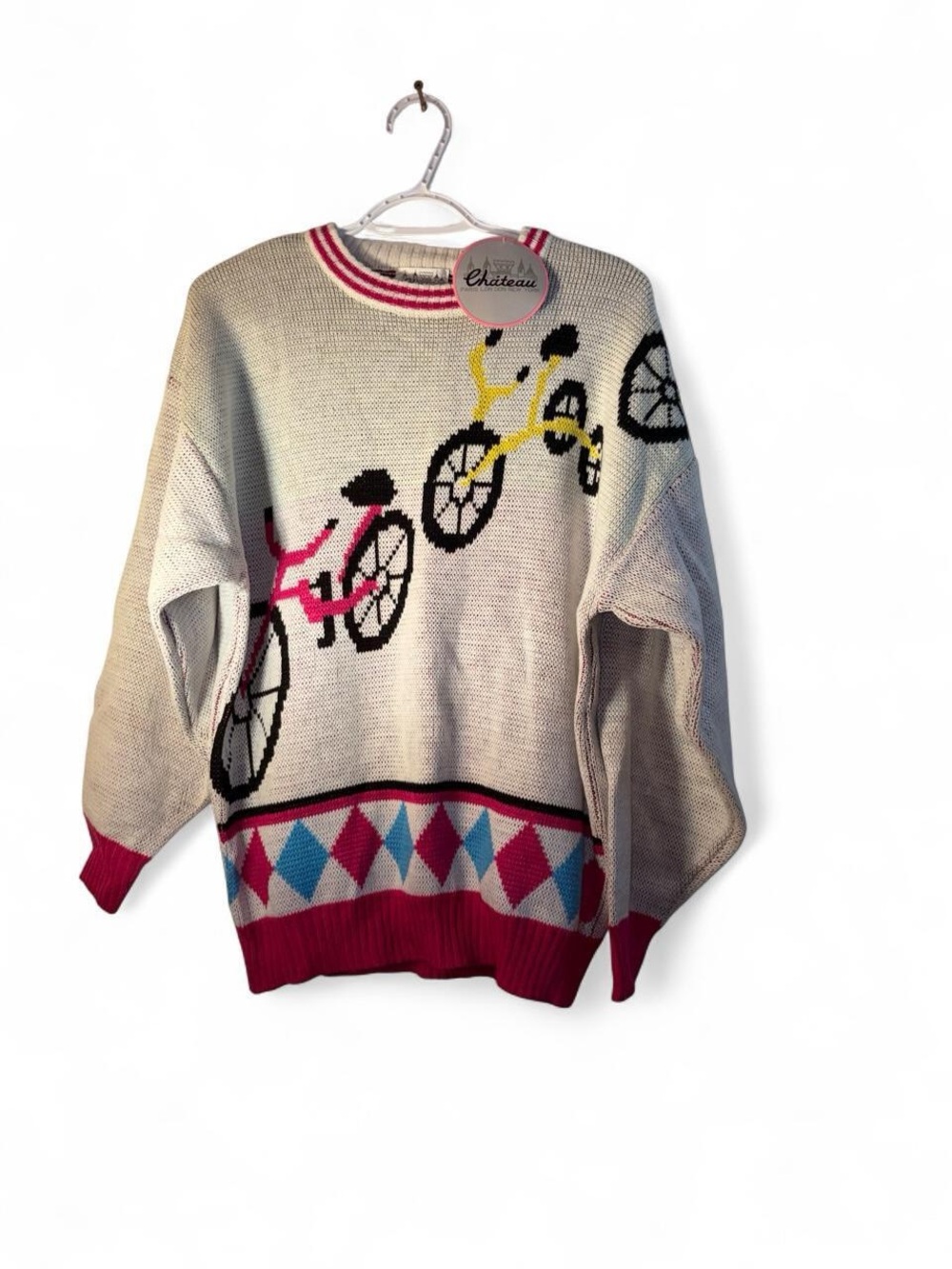 Chateau Bicycle Knit Sweater with Pink & Yellow Accents